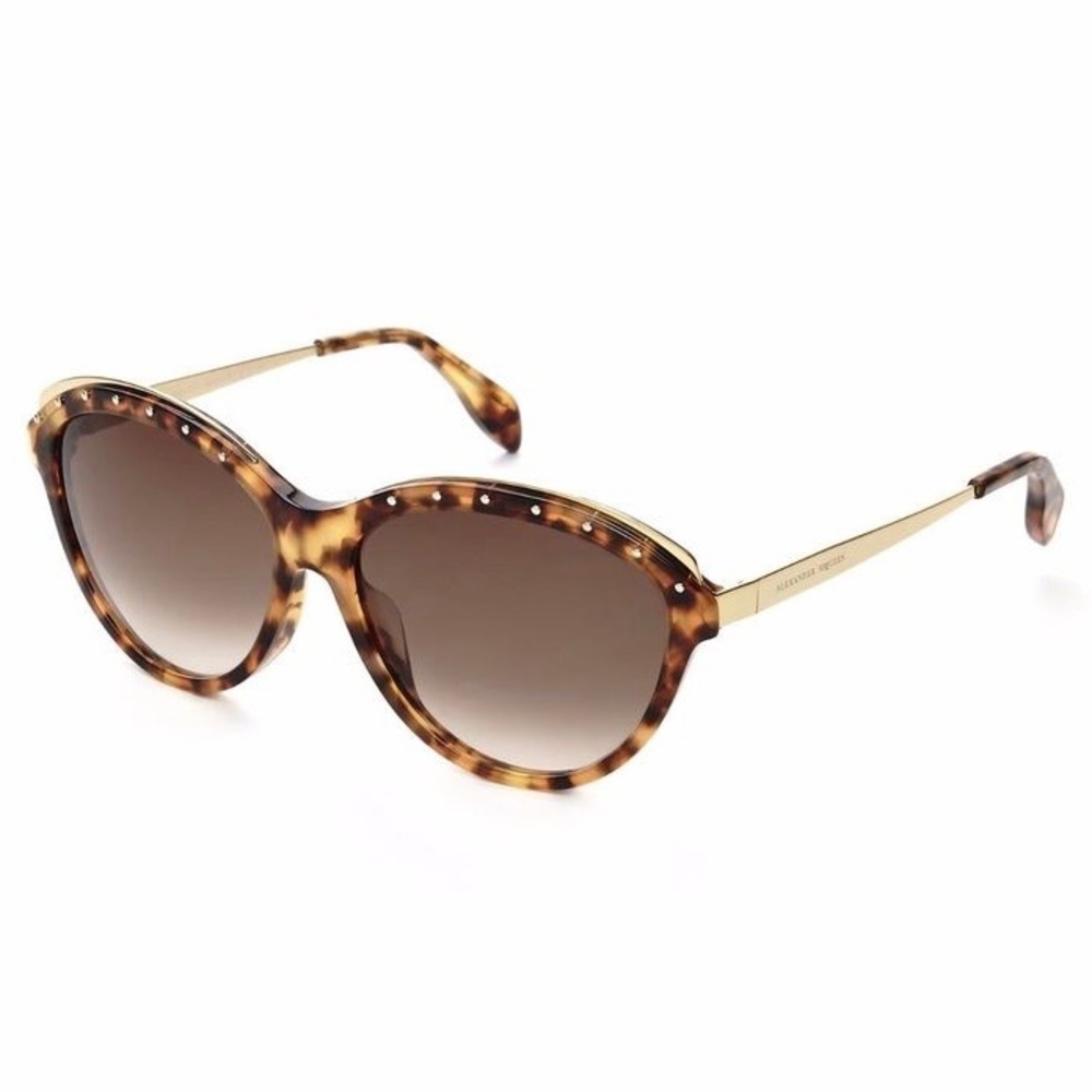Alexander McQueen women’s AMQ 4241/S tortoise Havana gold cat-eye sunglasses - Picture 1 of 16